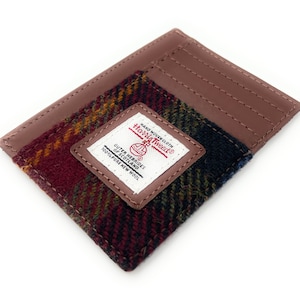 Harris Tweed Rust Check - Tarjetero compacto pequeño con ventana para tarjeta de identificación, unisex