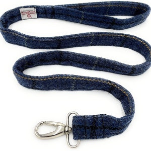 Harris Tweed Handmade Dog Lead Blue Overcheck