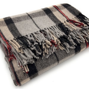 Thomson Grey 100% New Wool Large Tartan Blanket Throw