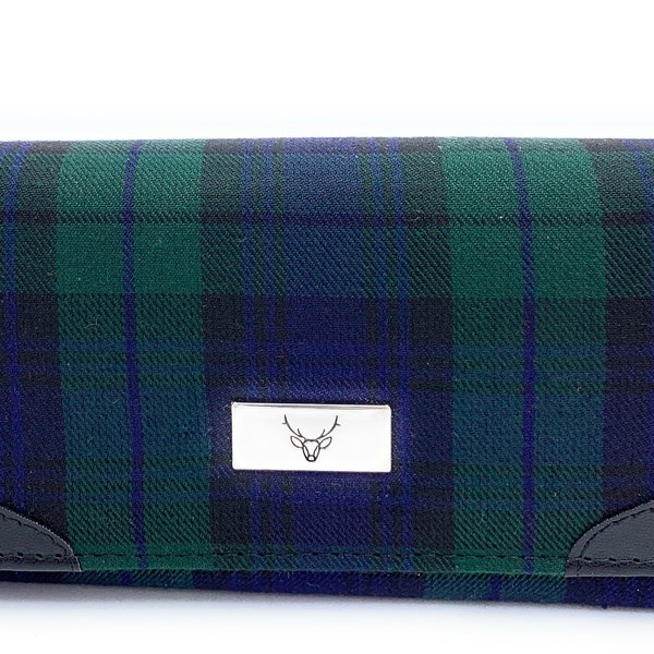 Black Watch Tartan Long Wallet Purse with Zip & Card Section for Women 20cm W x 10cm H x 3cm