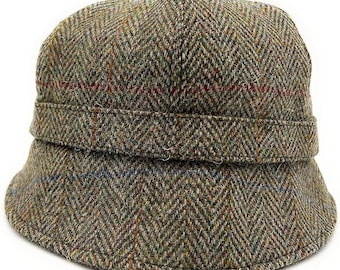 Dames Harris Tweed groene visgraatflapperhoed, Brits gemaakt, één maat