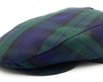Black Watch Tartan Flat Cap One Size Comfort Fit Quilted Lining Made in Scotland