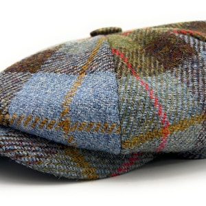 Harris Tweed Macleod Tartan Traditional Peak Eight Panel Newsboy Cap British Made S-XXL