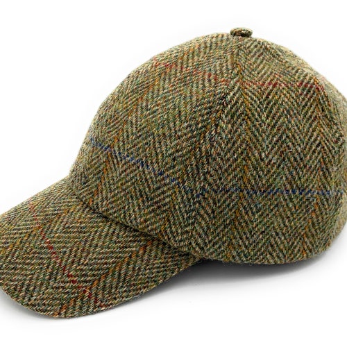 Harris Tweed Green Herringbone Tweed Baseball Cap
