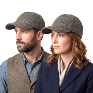 Green Herringbone Rust Overcheck Harris Tweed Baseball Cap One Size Adjustable Unisex