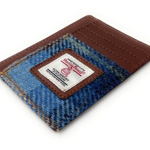 Harris Tweed Blau Karo Kleine Kompakte Kartenhalter Brieftasche Ausweis Fenster Unisex