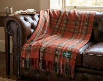 Jeté de couverture ancien en tartan Royal Stewart 100 % laine vierge neuf