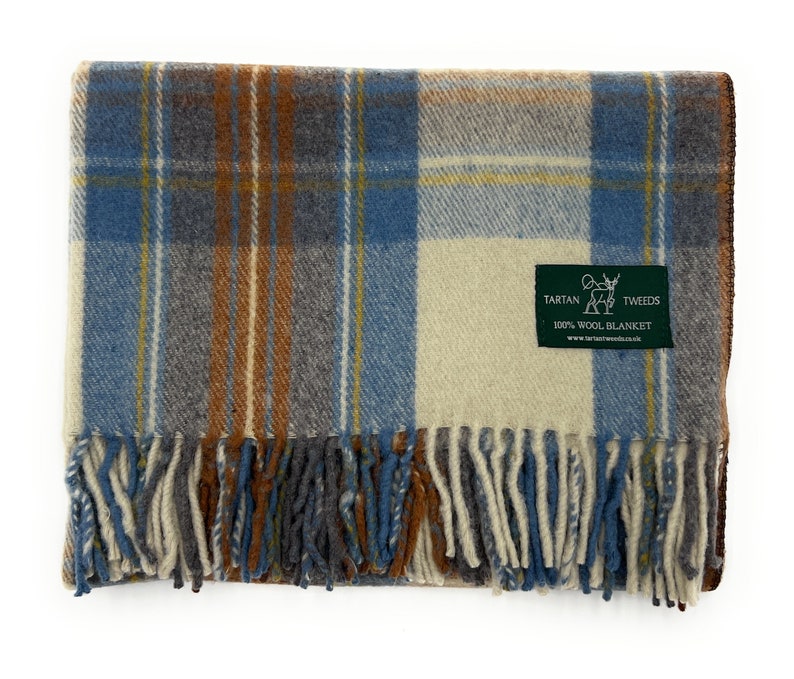 Stewart Muted Blue 100% New Wool Knee Blanket Quality Rug 172cm x 78cm Brand New image 3