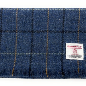 Écharpe Harris Tweed à franges OverCheck Bleu Fabriquée en Ecosse