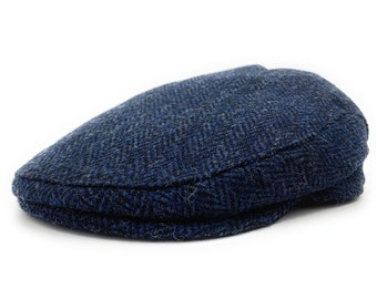 Harris Tweed Flat Cap One-Size Navy Herringbone