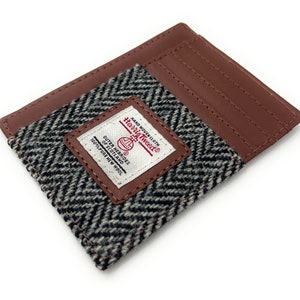Harris Tweed Grau Herringbone Kleine Kompakte Kartenhalter Brieftasche Ausweis Fenster Unisex