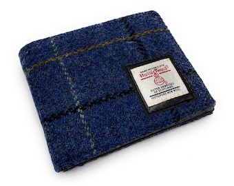 Mens Harris Tweed Blue Overcheck Bifold Wallet Purse