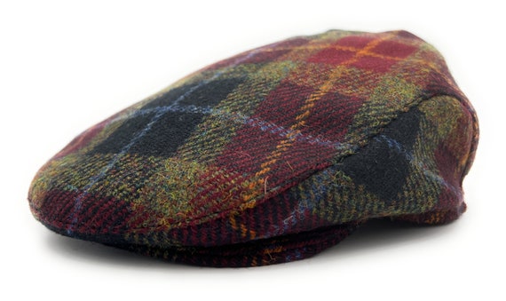 Men's Harris Tweed Flat Cap Rust Check Comfort Fit Quilted Lining