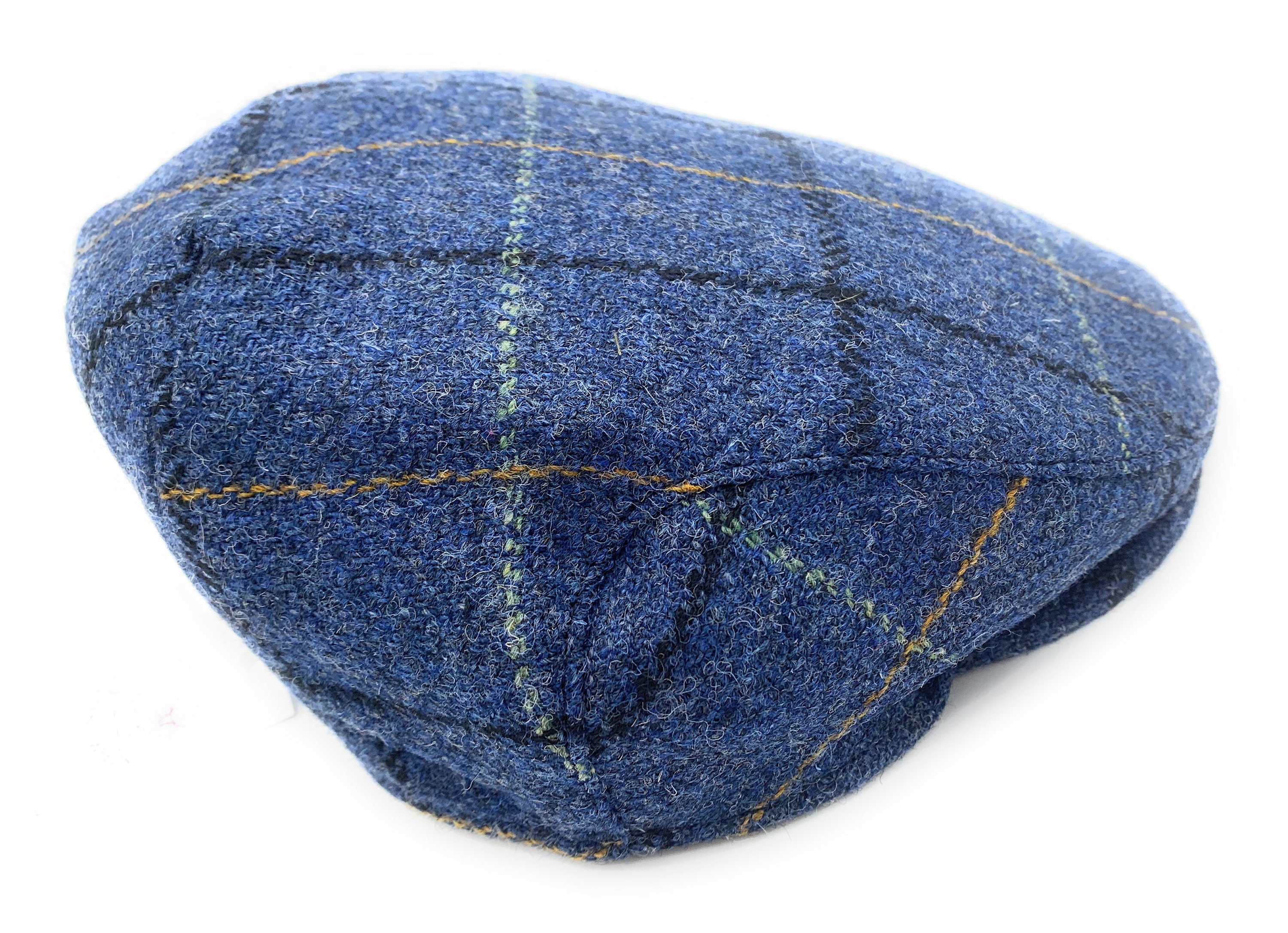 Harris Tweed Flat Cap Golf Hat Blue Overcheck Made in Scotland - Etsy