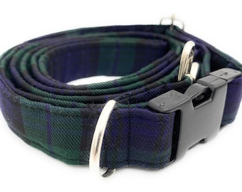 Orologio nero Tartan Verde Fatto a mano collare per cani e set di piombo