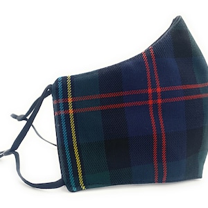 Malcolm Tartan Face Mask Covering With Adjustable Straps Triple Layered Washable Reusable