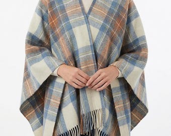 Stewart Muted Blue Tartan Women's Pure Wool Cape