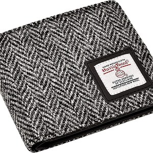 Monedero plegable en espiga gris Harris Tweed para hombre