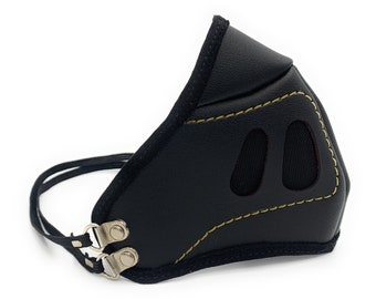 Black Synthetic Leather Face Mask With Air Filter