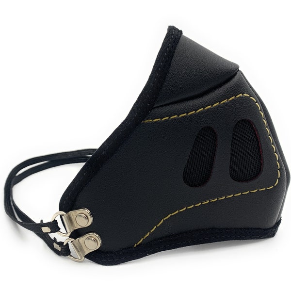 Black Synthetic Leather Face Mask With Air Filter