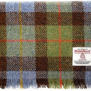 Harris Tweed Pure Wool Fringed Scarf Green Check MacLeod Unisex Made In Scotland