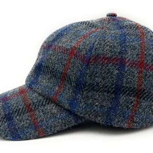 Mens Harris Tweed Slate Grey Check Traditional Golf Baseball Adjustable Cap Hat Unisex One Size Made in Scotland