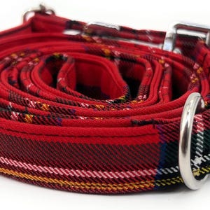 Handgemaakte Royal Stewart-set met tartan-halsband en riem