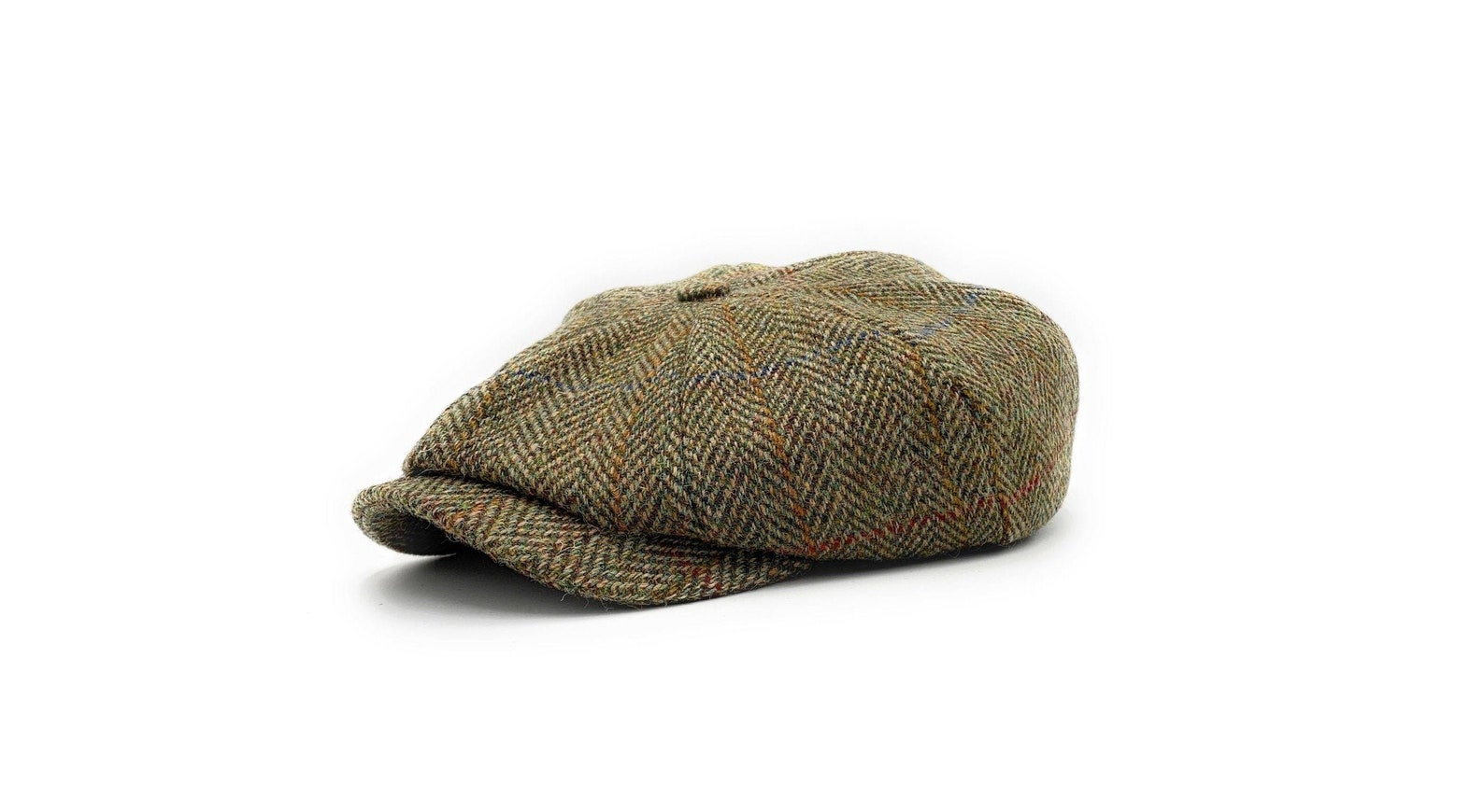 Harris Tweed Newsboy Cap Green Herringbone Made In Scotland Etsy