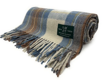 Stewart Muted Blue 100% New Wool Knee Blanket Quality Rug 172cm x 78cm Brand New