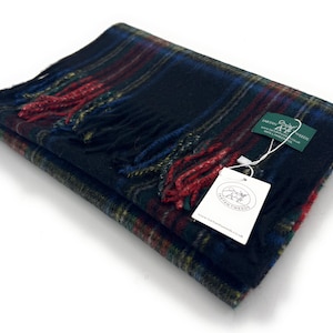 Écharpe noire unisexe 100 % laine d'agneau et tartan du clan, 180 cm x 30 cm