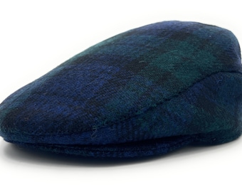 Black Watch Tartan Harris Tweed Flat Cap Unisex Hand Made in Scotland S-XXL / One Size