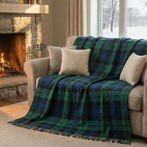ブラックウォッチ 100% ウール タータン ブランケット スロー 新品
