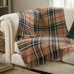 Thomson Camel Premium Woll Tartan Decken Überwurf