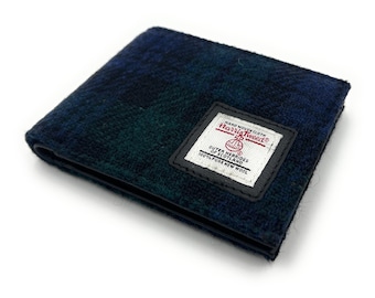 Black Watch Tartan Mens Harris Tweed Bifold Wallet Purse