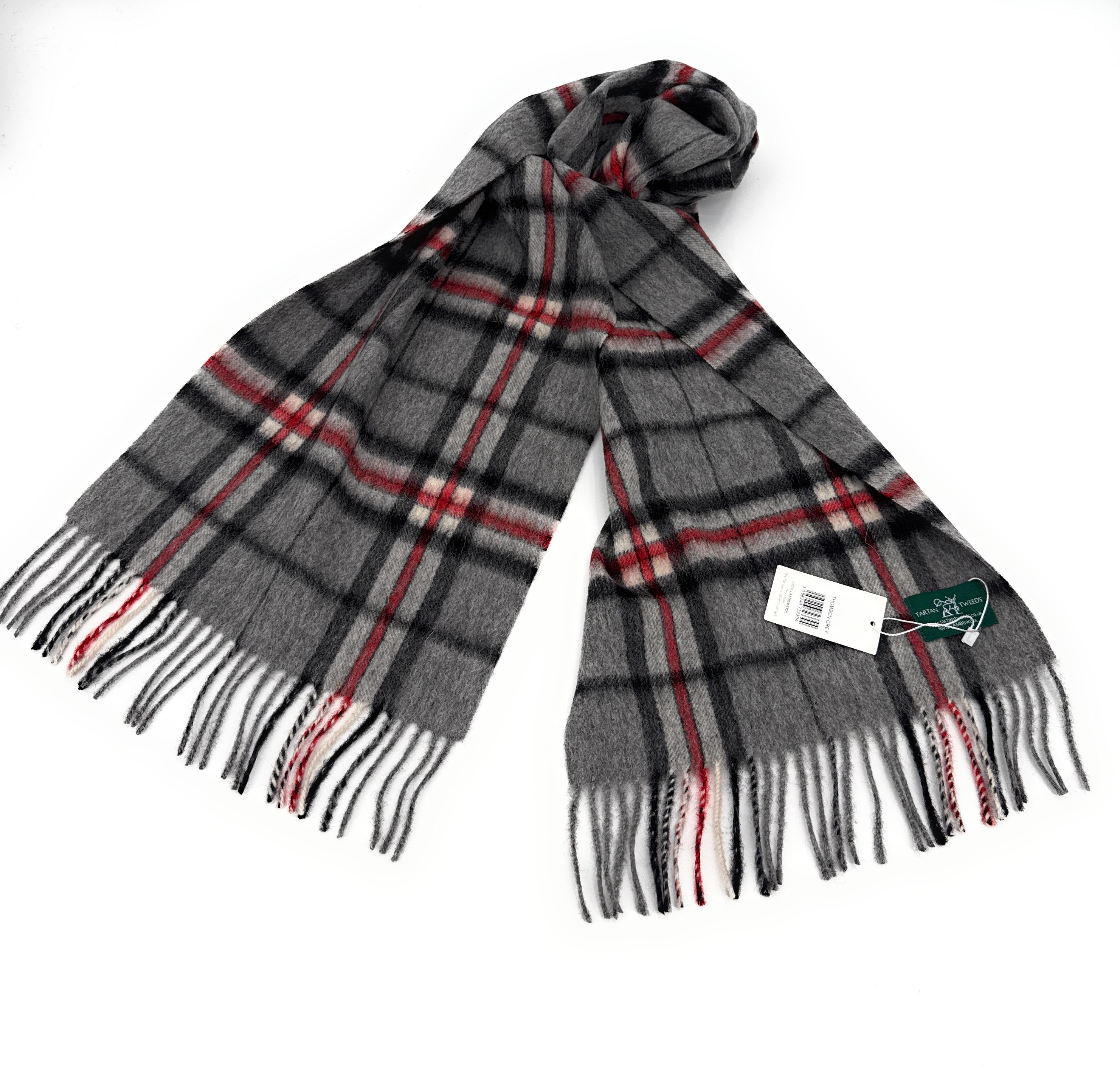Scottish 100% Lambswool Tartan Scarf – Thomson Grey, Unisex, Made In Scotland