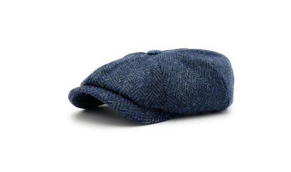 Buy Men's Harris Tweed Newsboy Cap Navy Herringbone Comfort Fit