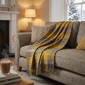 Buchanan Natural 100% New Wool Large Tartan Blanket Throw