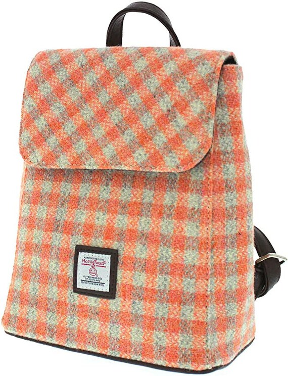 Harris Tweed Coral Gingham Small Backpack Daypack for Women - Etsy
