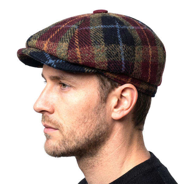 Casquette gavroche en tweed Harris pour homme Rust Check, doublure matelassée confortable, fabriquée en Écosse P-XXL