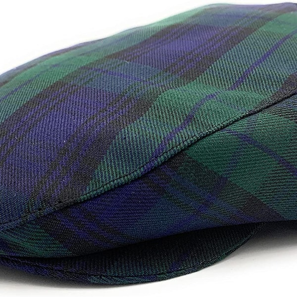 Herren schwarze Uhr Tartan Schiebermütze Comfort Fit gestepptes Futter Made in Schottland