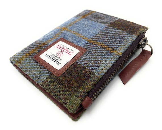 Women s Harris Tweed Macleod Tartan Real Leather Small Bifold Wallet Card Holder With Zipper Coin Purse Pocket Etsy Canada