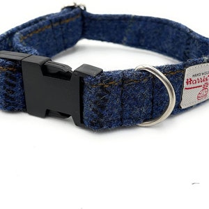 Harris Tweed Blue Overcheck Handmade Dog Collar