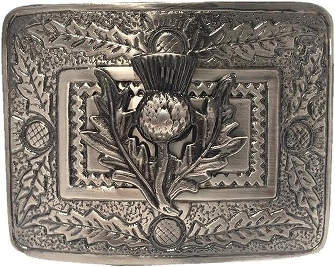 Velcro Adjustable Thistle Embossed Kilt Waist Buckle With Belt main image 0