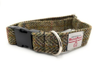 Harris Tweed Green Herringbone Handmade Dog Collar