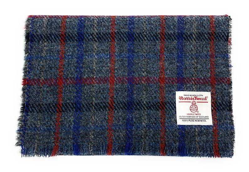 Harris Tweed-sjaal met franjes, leisteengrijs geruit Made In Scotland afbeelding 1