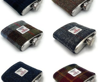 Harris Tweed Stainless Steel Hip Flasks 6oz