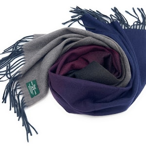 Grey & Navy Extra Fine Pure Cashmere Scarf in Colour Block 190 cm x 35 cm