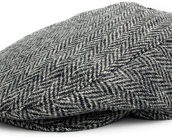 Harris Tweed Flat Cap One-Size Grey Herringbone