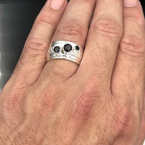 Faceted Black Onyx 925 Sterling Silver Spinner Ring