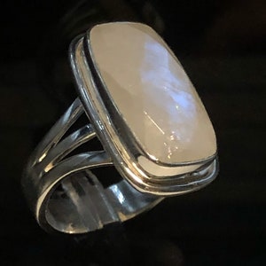 Large Faceted 925 Sterling Silver Rainbow Moonstone Spiritual Ring - Boho Ring - Tri Band Ring